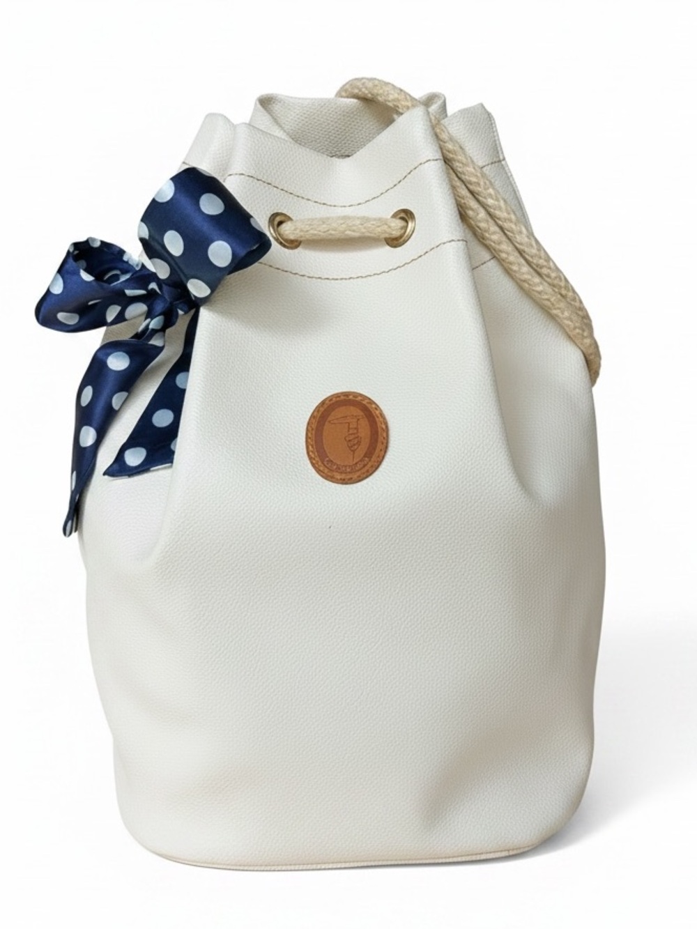 Vintage 1980s/1990s Trussardi White/Cream Leather Rope Drawstring Bucket Bag EUC
